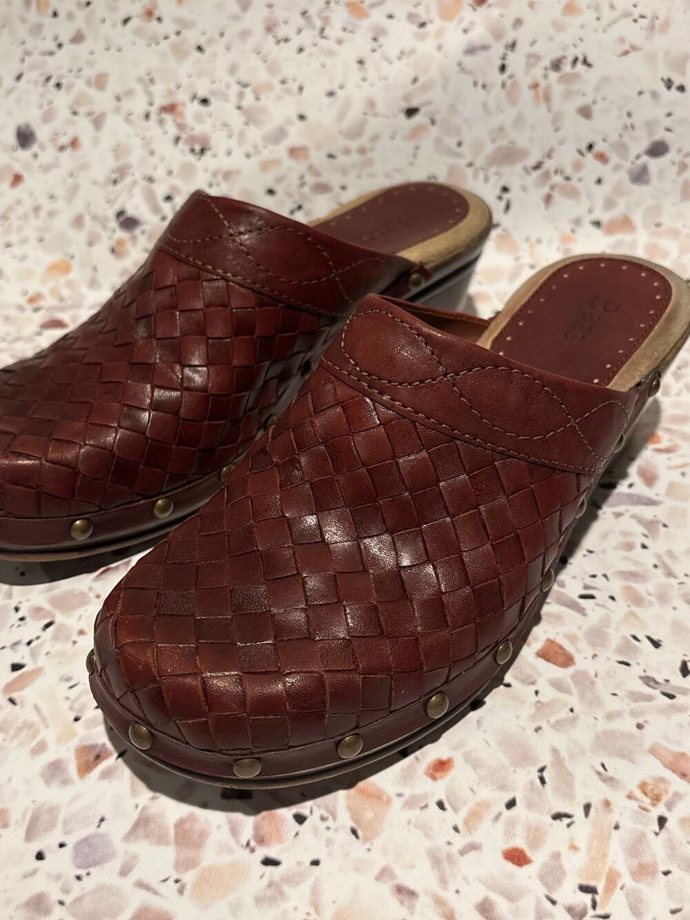 BASS Woven Genuine Leather Jillian Style Mules Size US Womens 6.5 Western Casual